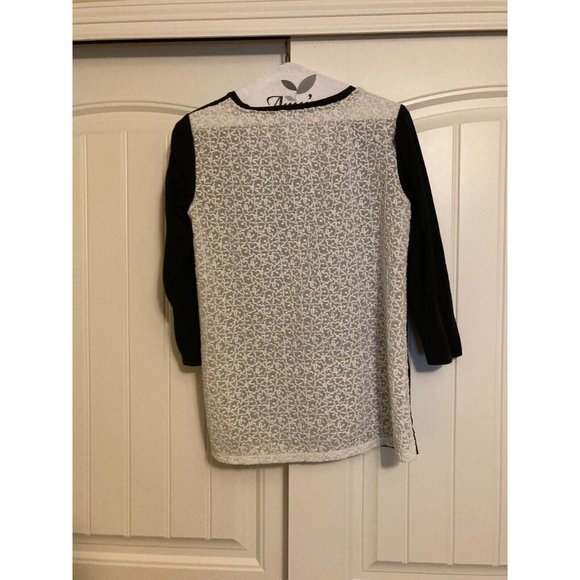 De Collection Black and White Long Sleeve Blouse Lace Back Inlay Small - Picture 3 of 3